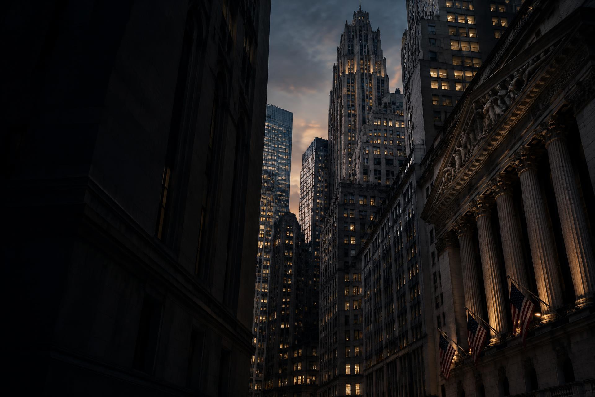 Lower Manhattan financial district at dusk